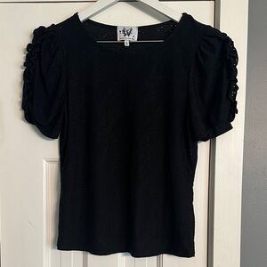 Who What Wear Black Textured Puff Sleeve Blouse